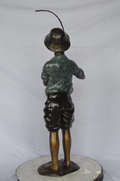 Boy with fishing rod  bronze statue -  Size: 11"L x 14"W x 44"H.