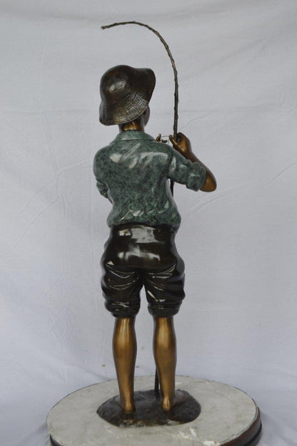 Boy with fishing rod  bronze statue -  Size: 11"L x 14"W x 44"H.