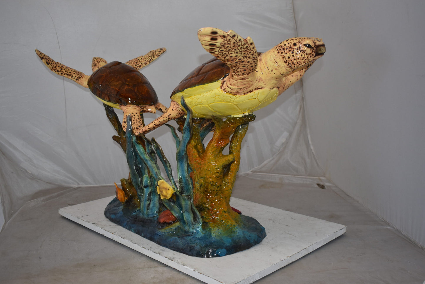 Gliding Turtles in Reef Table Top Bronze Statue  Size: 18" x 16" x 31"H