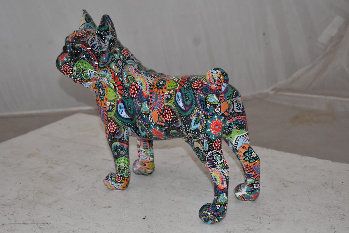 Multicolor Abstract Pug Resin Statue Size: 13" x 5" x 11"H
