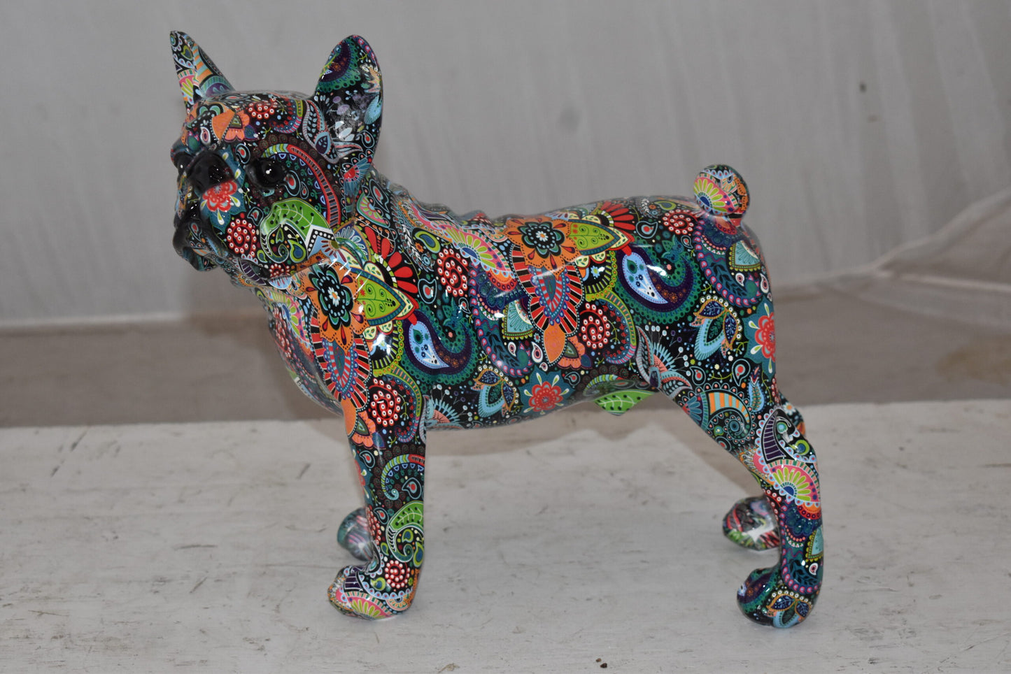 Multicolor Abstract Pug Resin Statue Size: 13" x 5" x 11"H