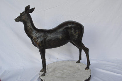 Doe - baby deer bronze statue -  Size: 30"L x 8"W x 30"H.