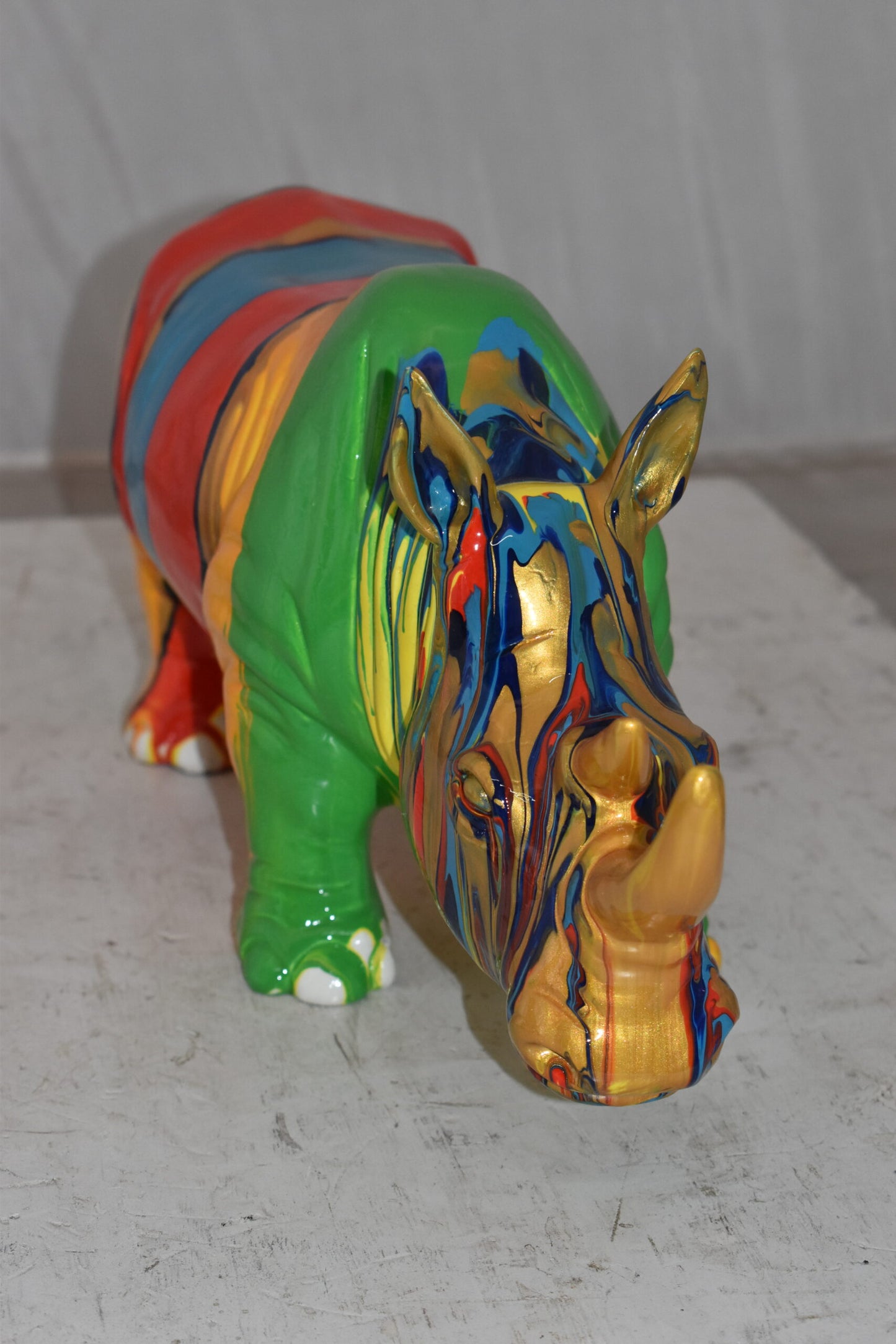 Multicolor Striped Rhino Resin Statue Size: 20" x 6" x 9"H