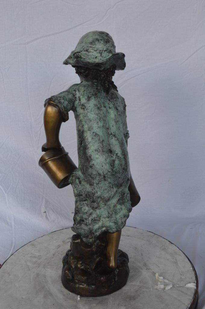 Young girl gardening bronze fountain statue -  Size: 12"L x 14"W x 28"H.