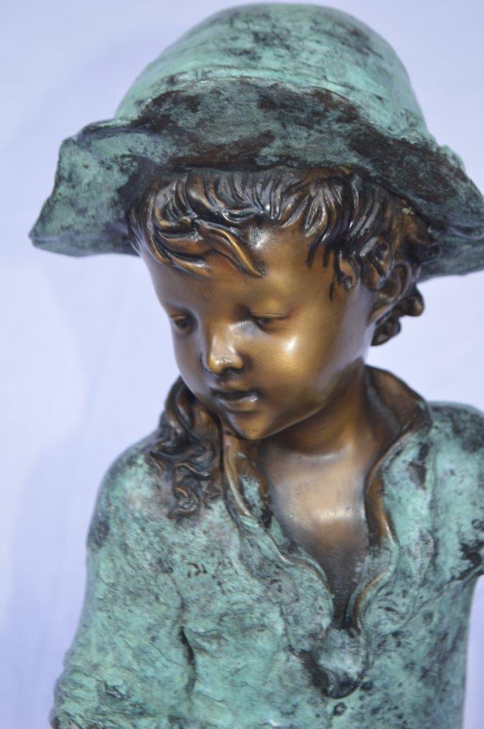 Young girl gardening bronze fountain statue -  Size: 12"L x 14"W x 28"H.