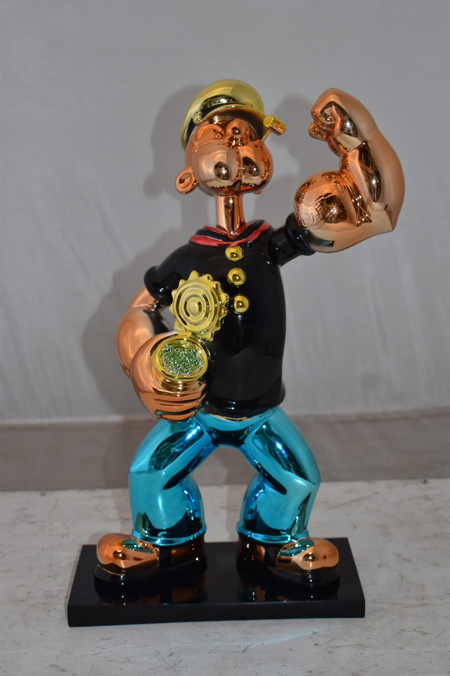 Iconic Black Popeye smaller Resin Statue  Size: 11" x 6" x 17"H