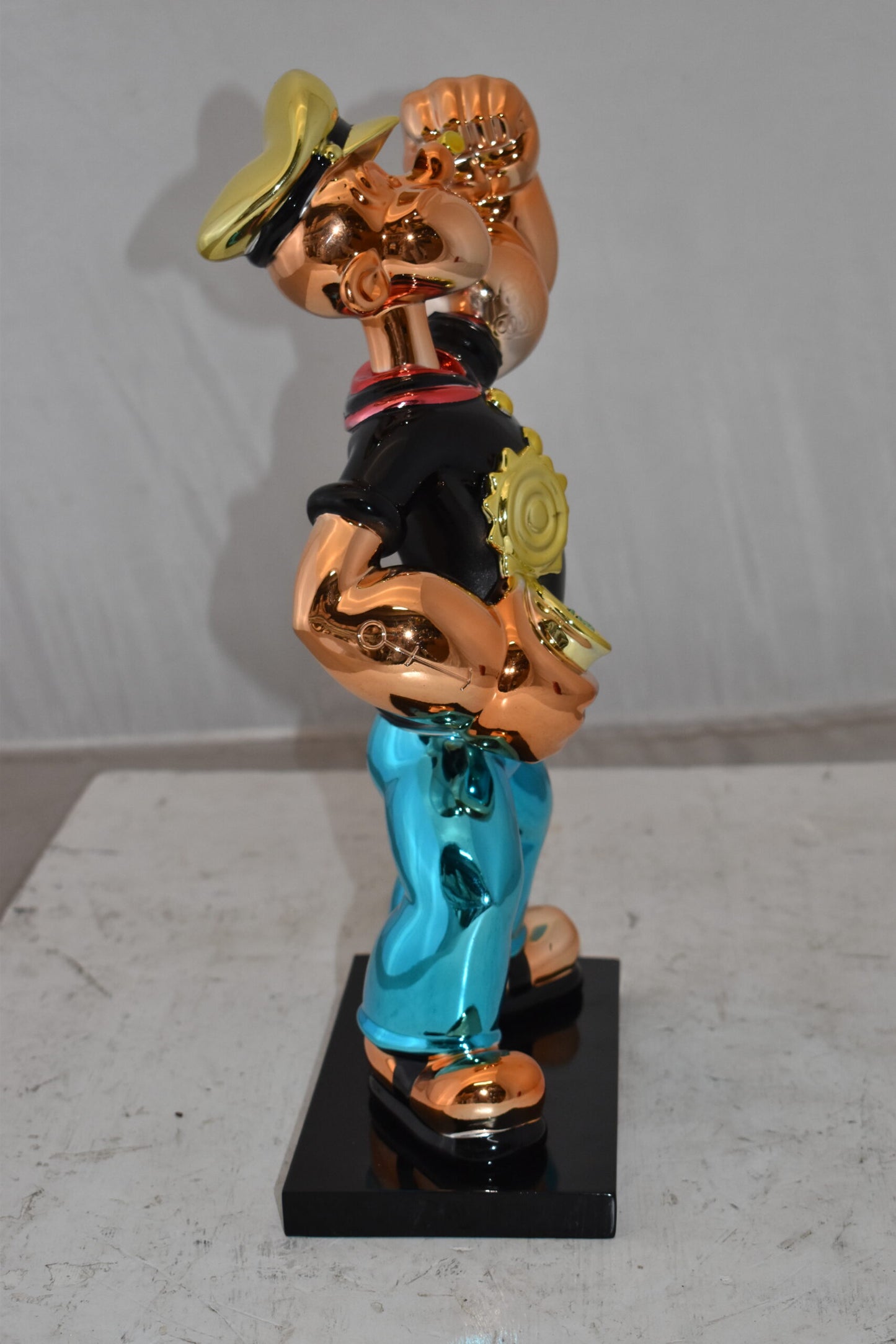 Iconic Black Popeye smaller Resin Statue  Size: 11" x 6" x 17"H