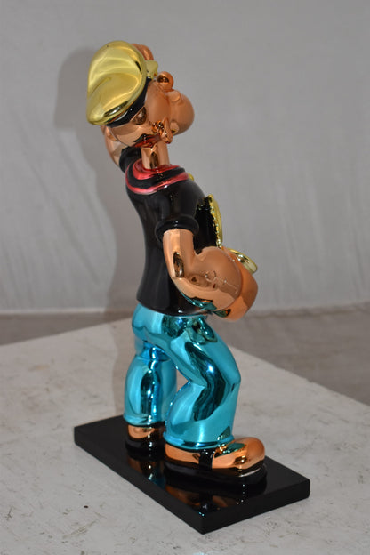 Iconic Black Popeye smaller Resin Statue  Size: 11" x 6" x 17"H