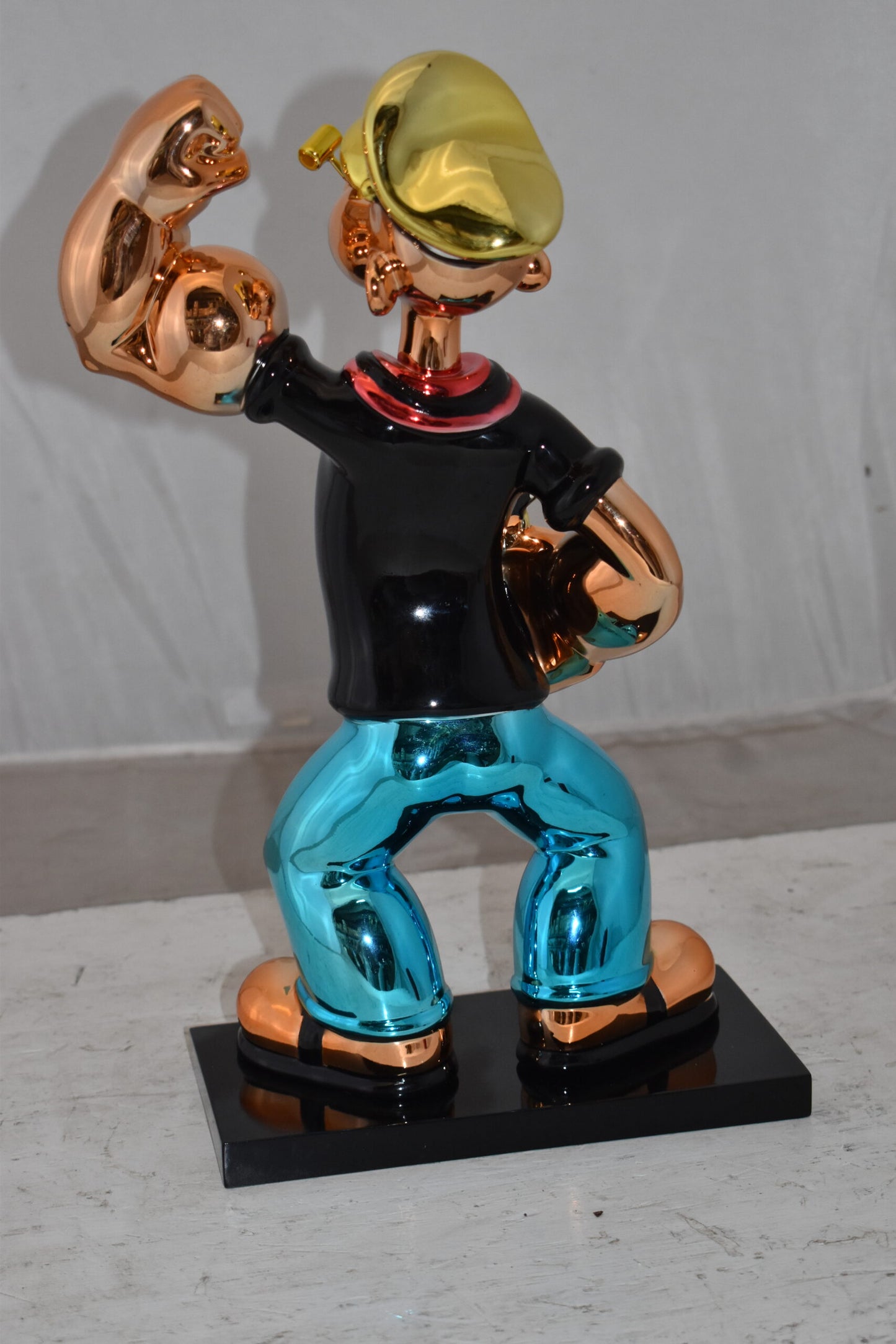 Iconic Black Popeye smaller Resin Statue  Size: 11" x 6" x 17"H