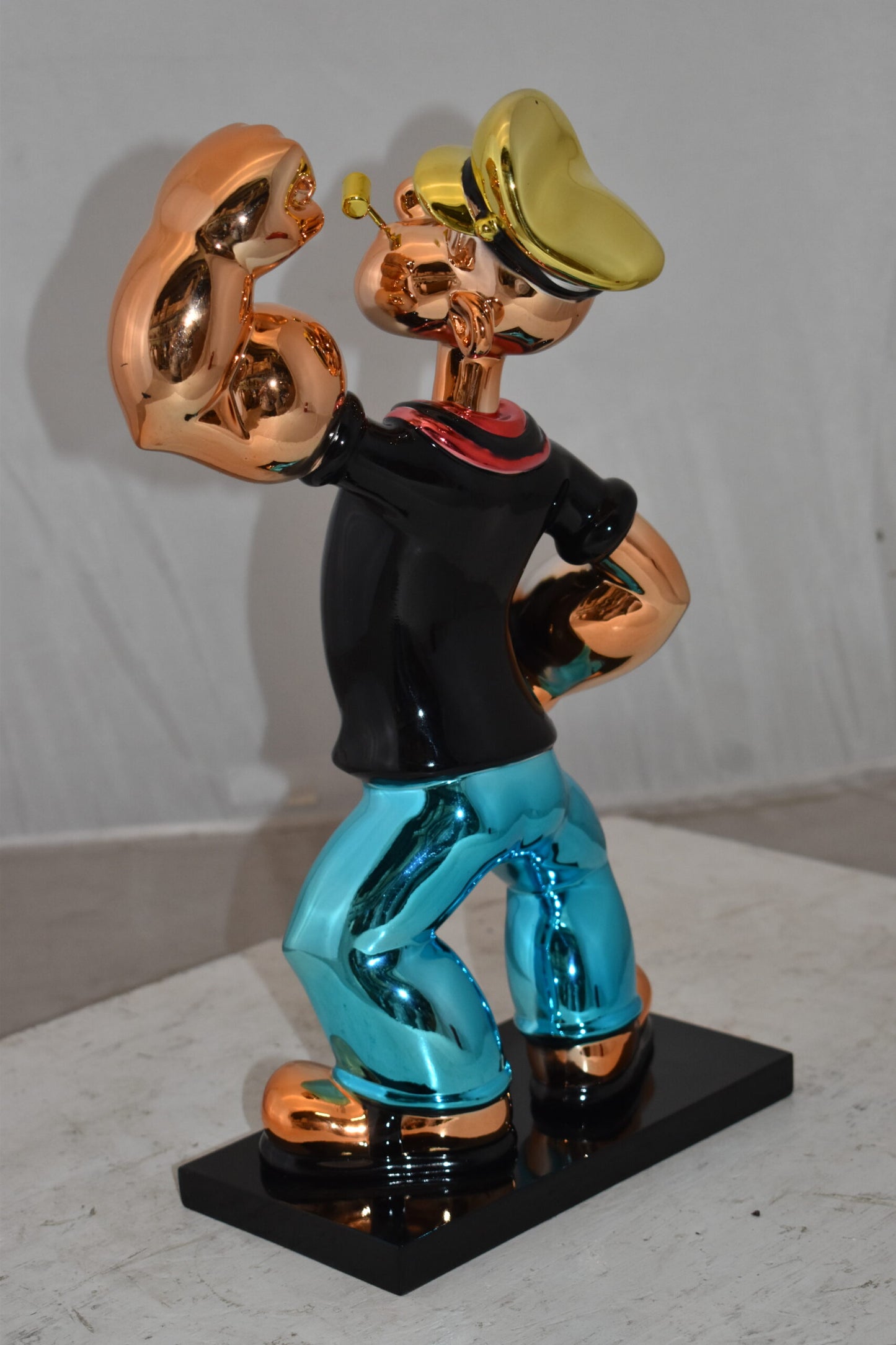 Iconic Black Popeye smaller Resin Statue  Size: 11" x 6" x 17"H