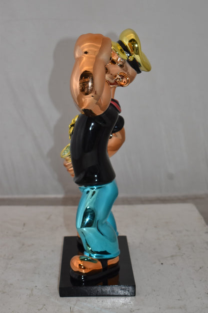 Iconic Black Popeye smaller Resin Statue  Size: 11" x 6" x 17"H
