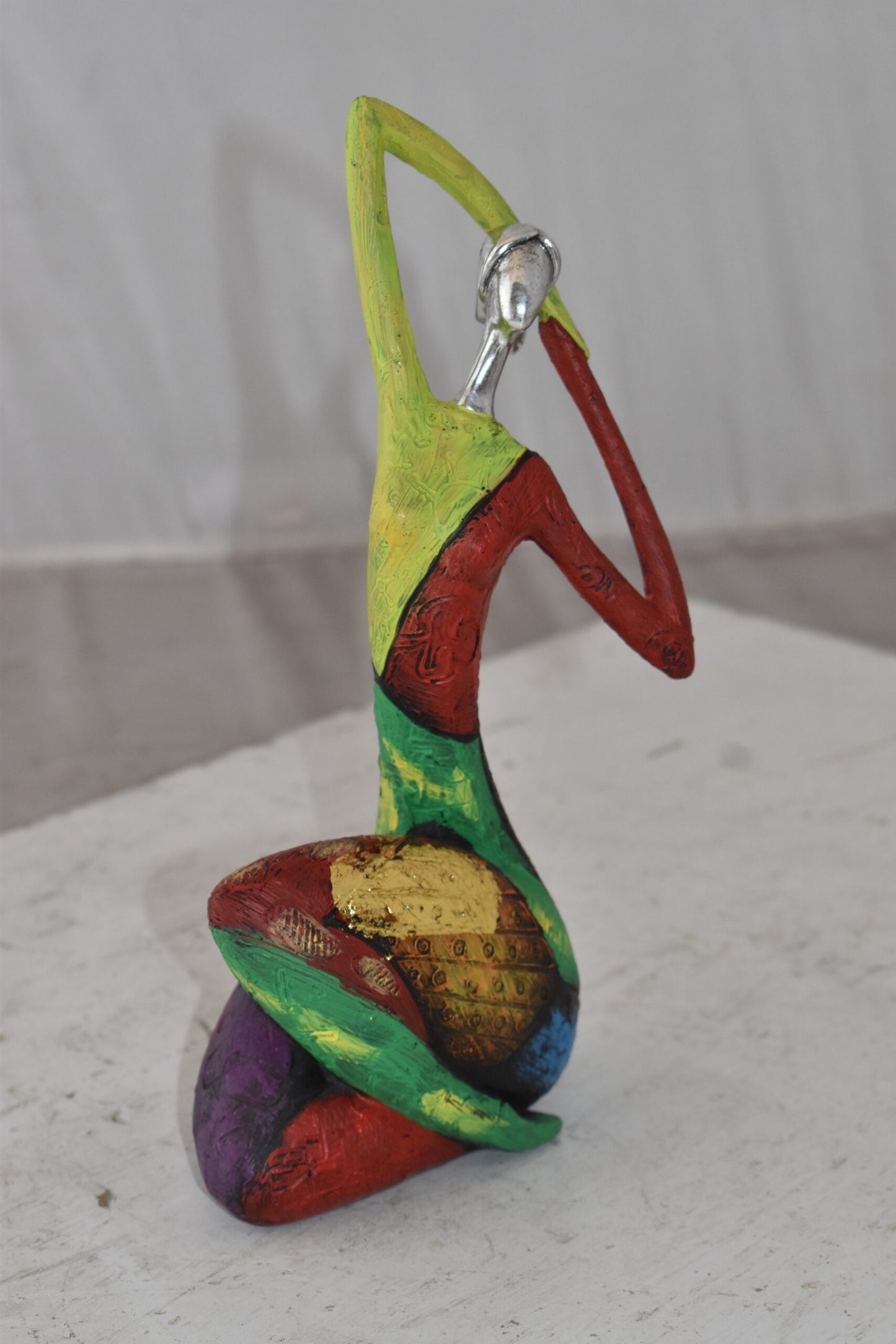Multicolor Stretching Woman Resin Statue Size: 5" x 4" x 10"H