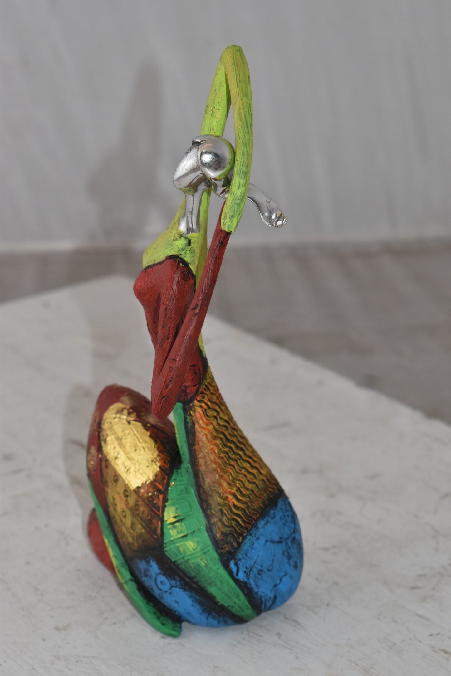 Multicolor Stretching Woman Resin Statue Size: 5" x 4" x 10"H
