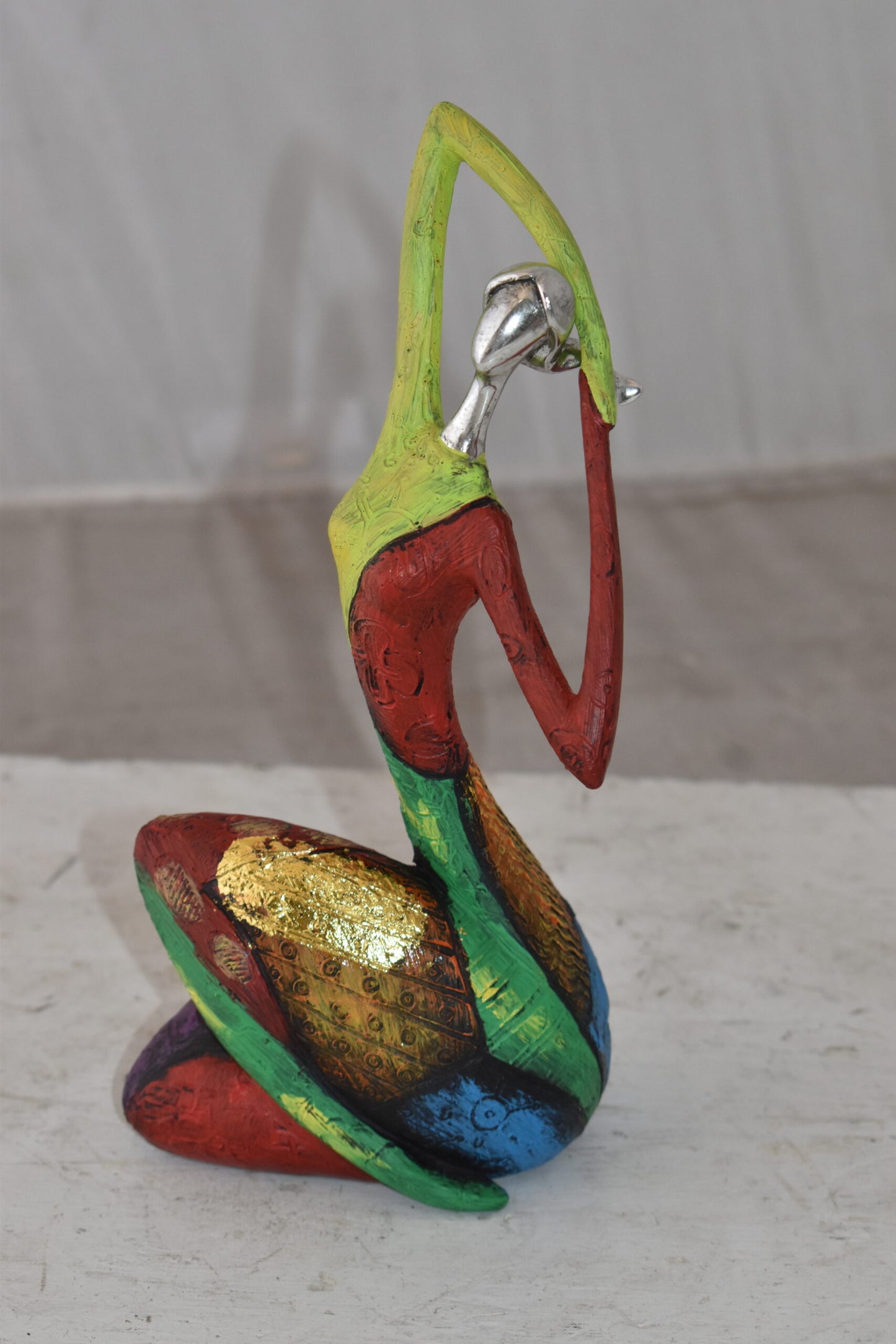 Multicolor Stretching Woman Resin Statue Size: 5" x 4" x 10"H