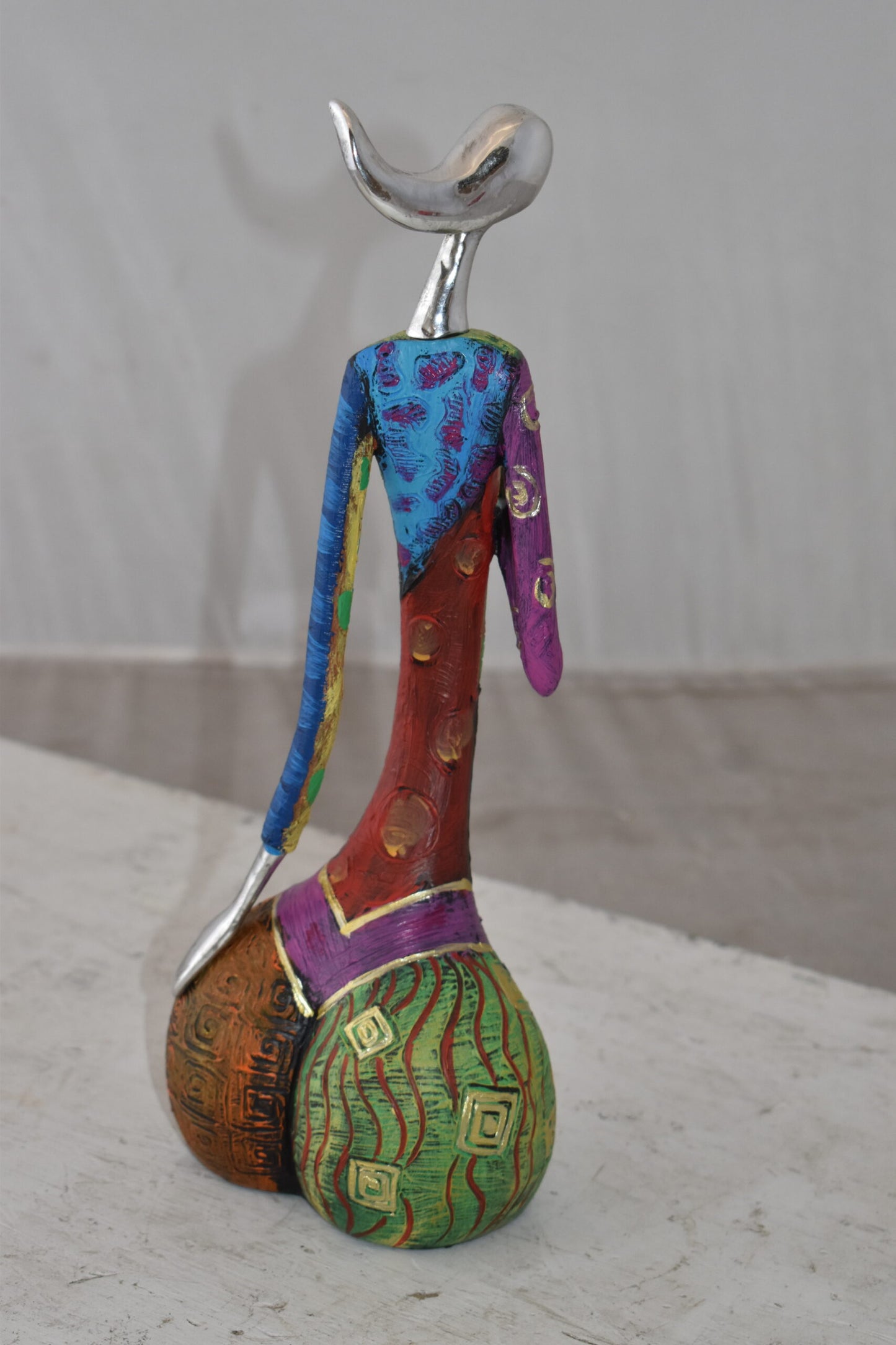 Colorful Woman with Hand On Heart Resin Statue Size: 6" x 3" x 14"H