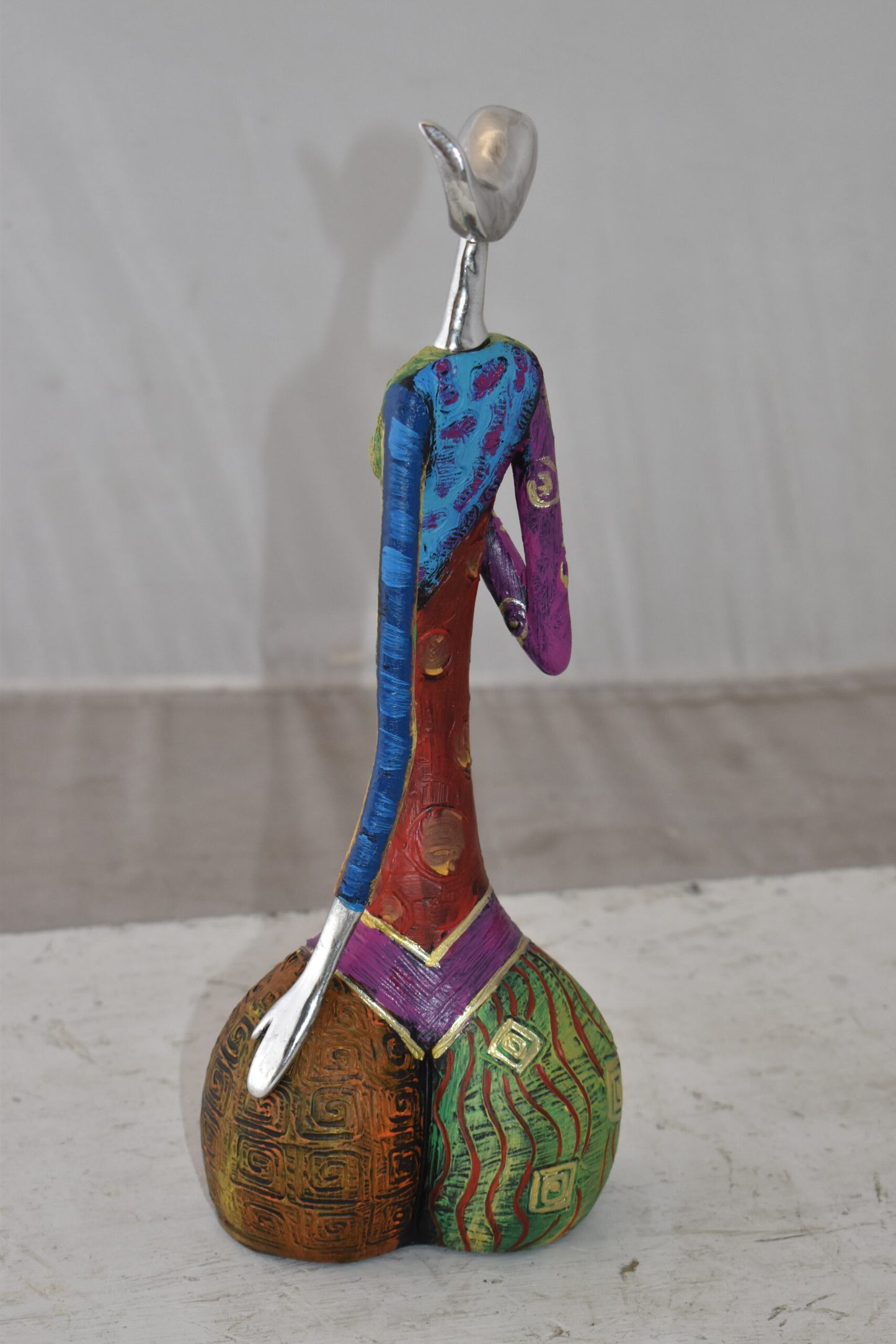 Colorful Woman with Hand On Heart Resin Statue Size: 6" x 3" x 14"H