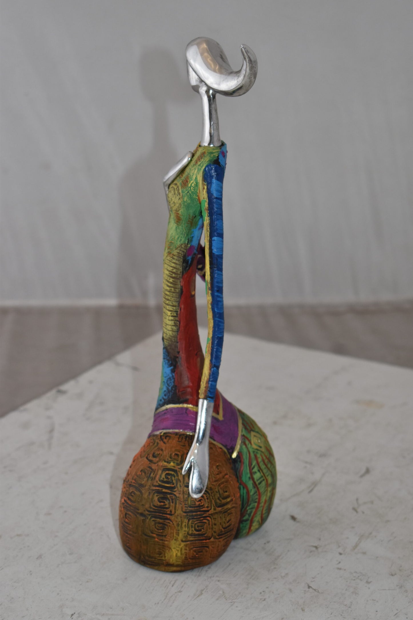 Colorful Woman with Hand On Heart Resin Statue Size: 6" x 3" x 14"H