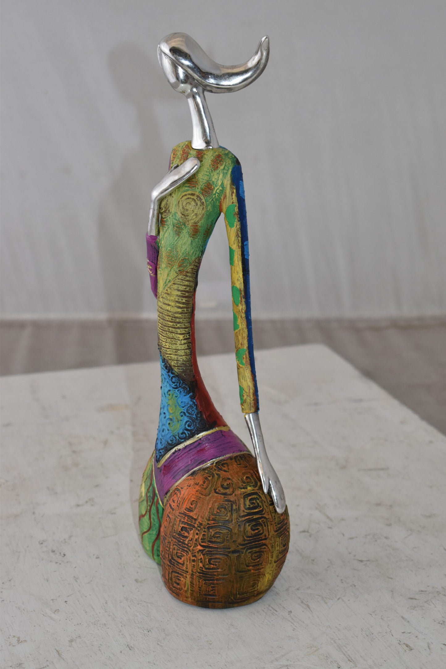 Colorful Woman with Hand On Heart Resin Statue Size: 6" x 3" x 14"H