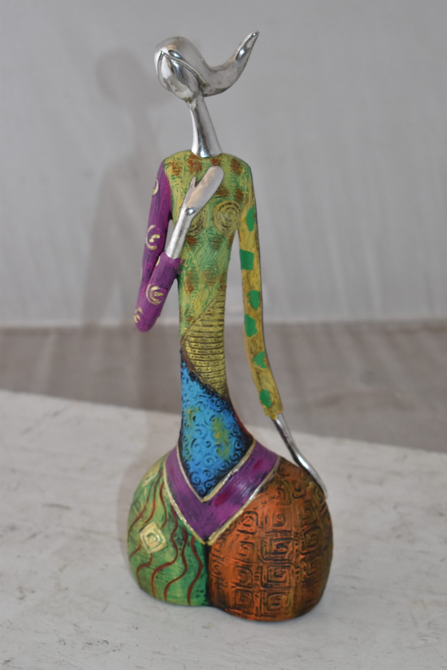 Colorful Woman with Hand On Heart Resin Statue Size: 6" x 3" x 14"H