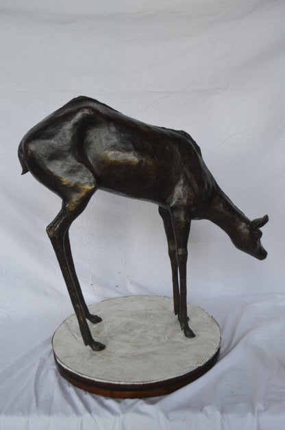 Life Size deer bronze statue -  Size: 33"L x 9"W x 34"H.