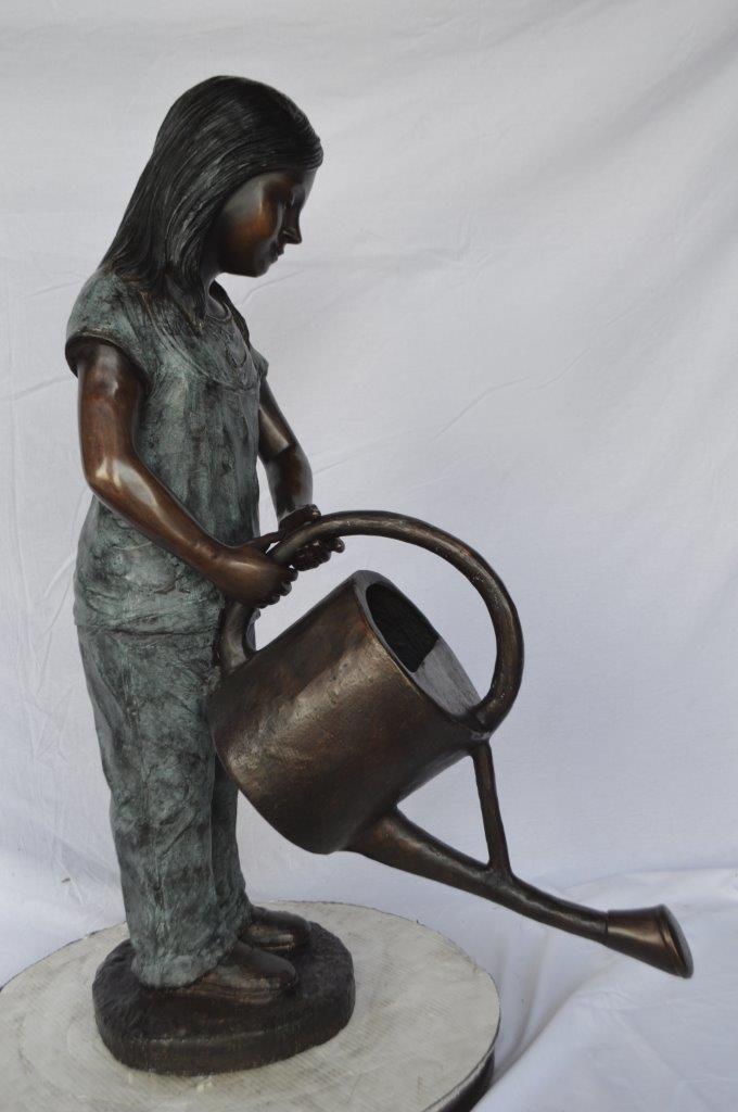 Girl gardening bronze statue - fountain -  Size: 27"L x 14"W x 41"H.