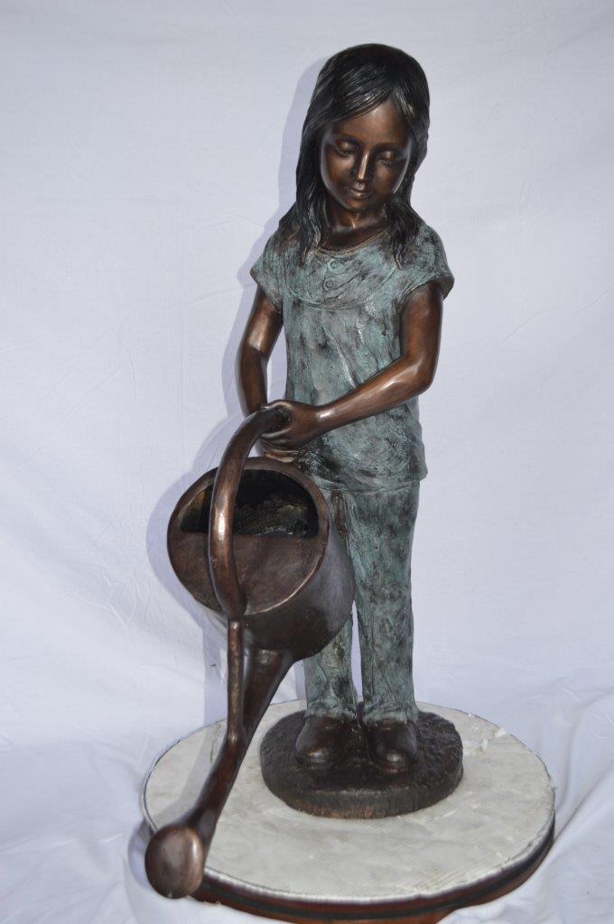 Girl gardening bronze statue - fountain -  Size: 27"L x 14"W x 41"H.
