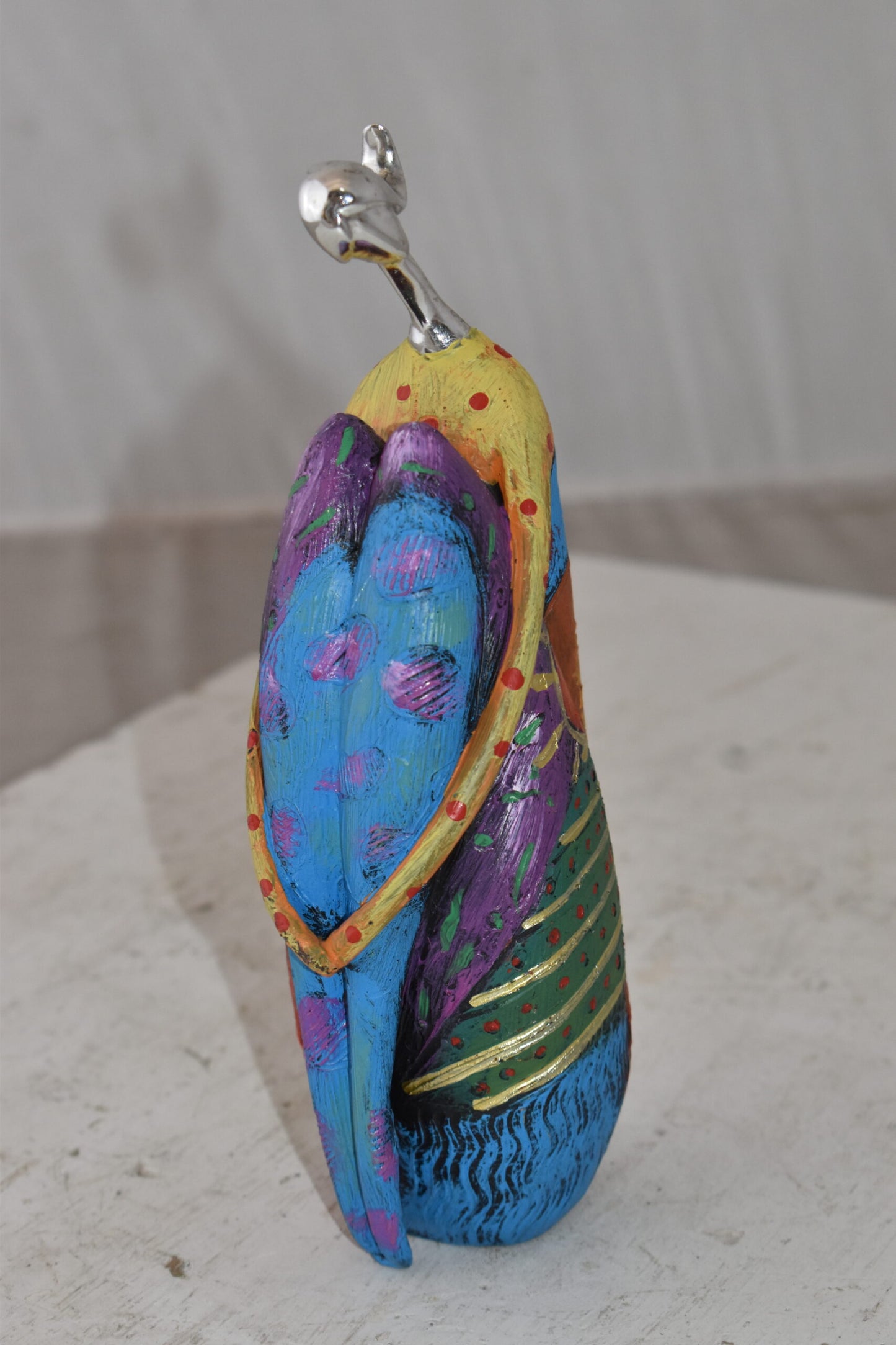 Cradled Woman with Silver Head Resin Statue Size: 3" x 3" x 10"H