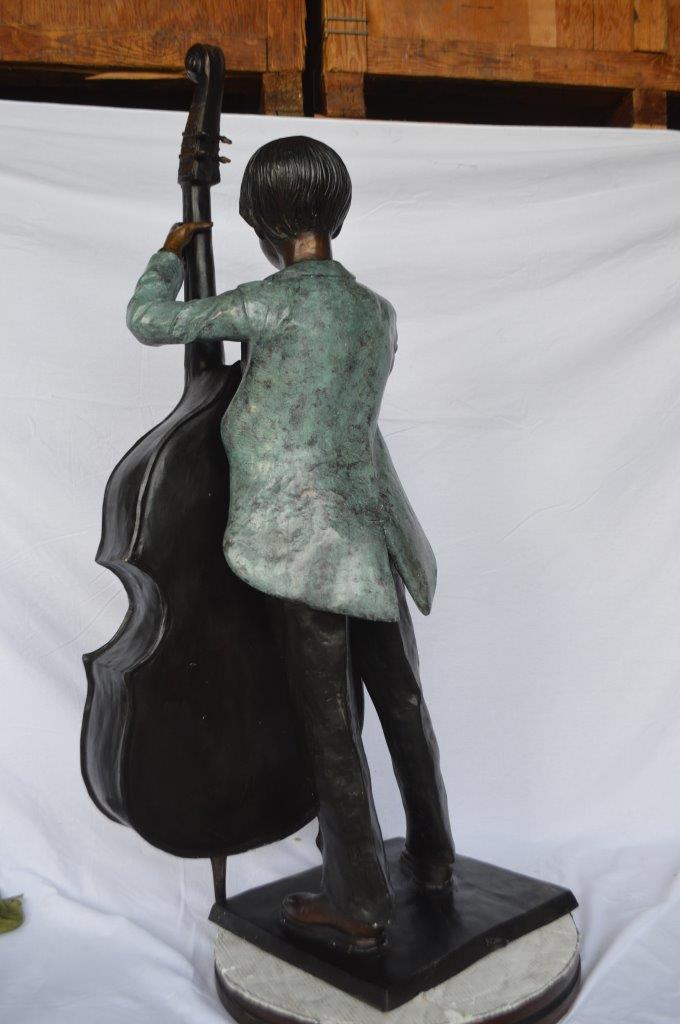 Boy playing cello large bronze statue -  Size: 19"L x 22"W x 59"H.