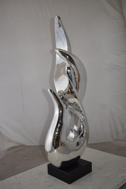 Eclectic Winding Silver Finish Abstract Resin Statue  Size: 13" x 7" x 35"H