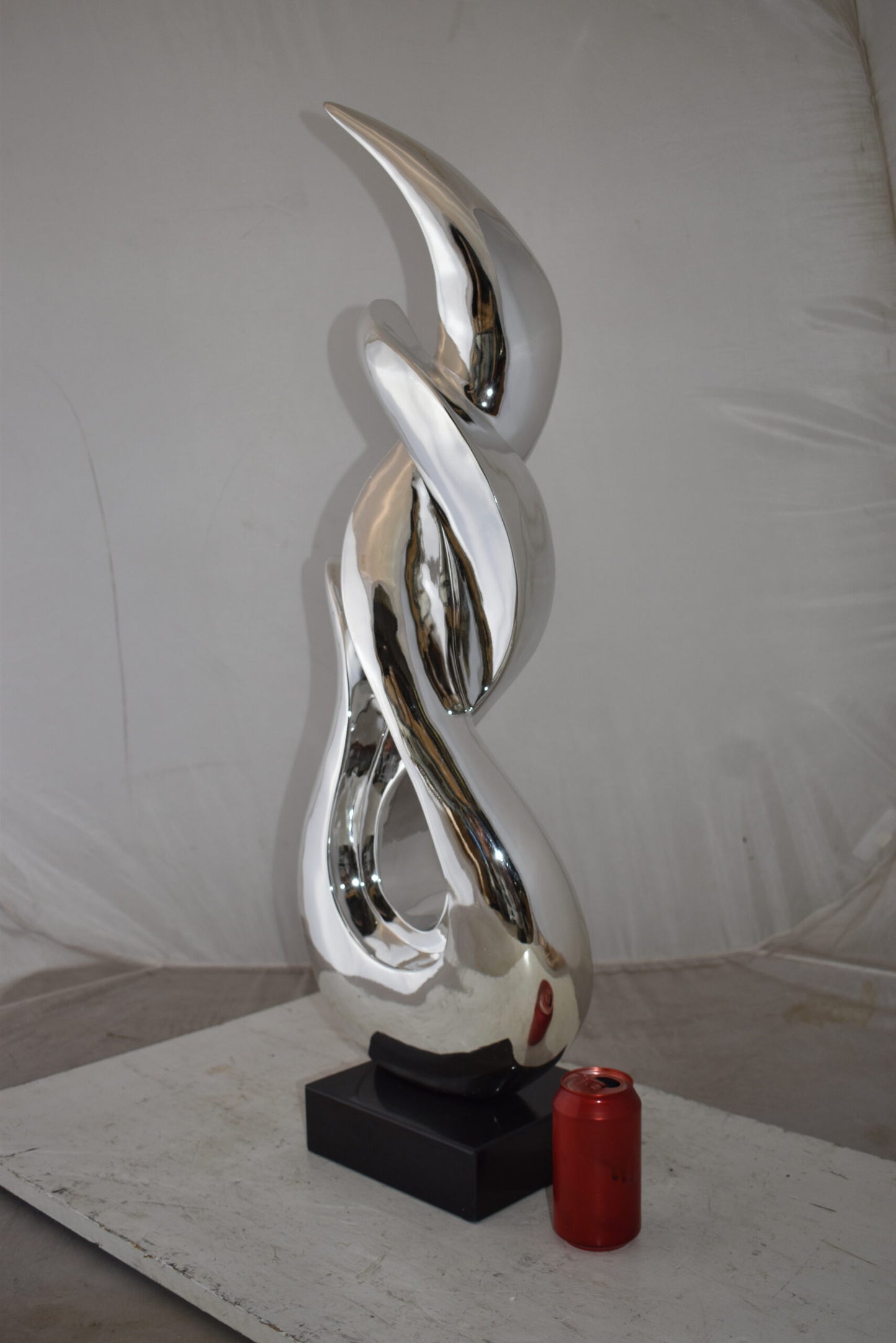 Eclectic Winding Silver Finish Abstract Resin Statue  Size: 13" x 7" x 35"H