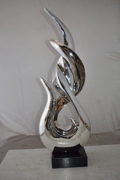 Eclectic Winding Silver Finish Abstract Resin Statue  Size: 13" x 7" x 35"H
