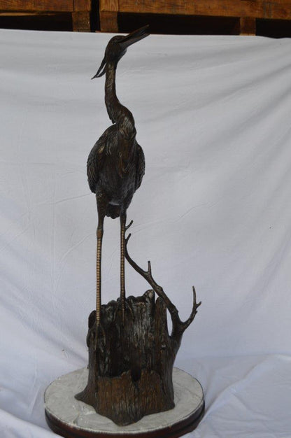 Great blue heron perched bronze statue Fountain -  Size: 22"L x 21"W x 49"H.