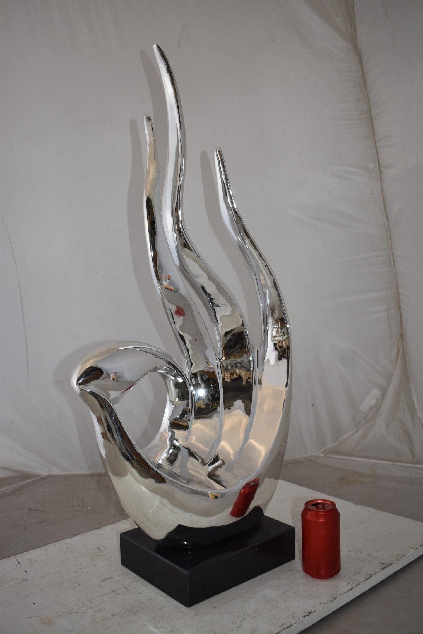 Unique Abstract Silver Finish Resin Statue Size: 19" x 11" x 36"H