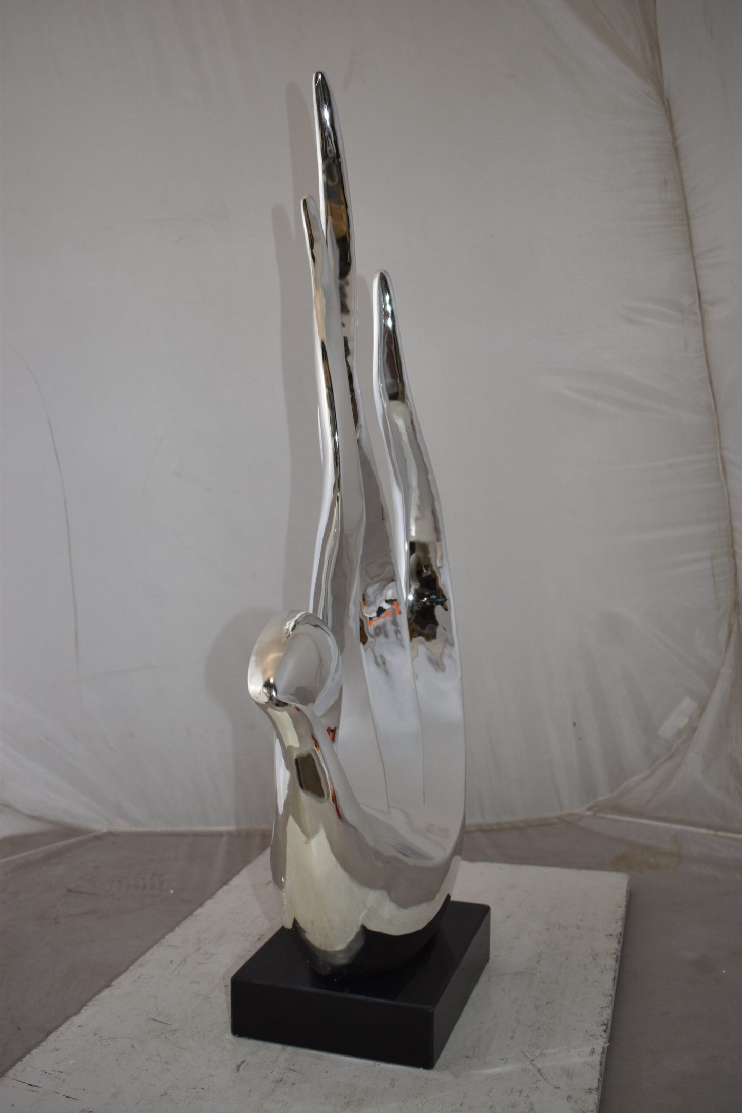 Unique Abstract Silver Finish Resin Statue Size: 19" x 11" x 36"H