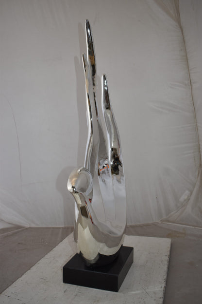 Unique Abstract Silver Finish Resin Statue Size: 19" x 11" x 36"H