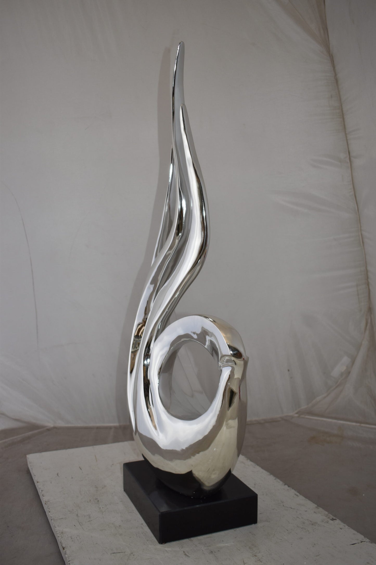 Unique Abstract Silver Finish Resin Statue Size: 19" x 11" x 36"H