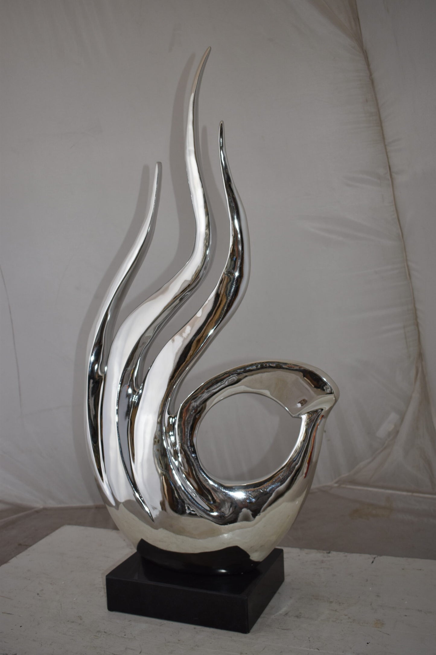 Unique Abstract Silver Finish Resin Statue Size: 19" x 11" x 36"H
