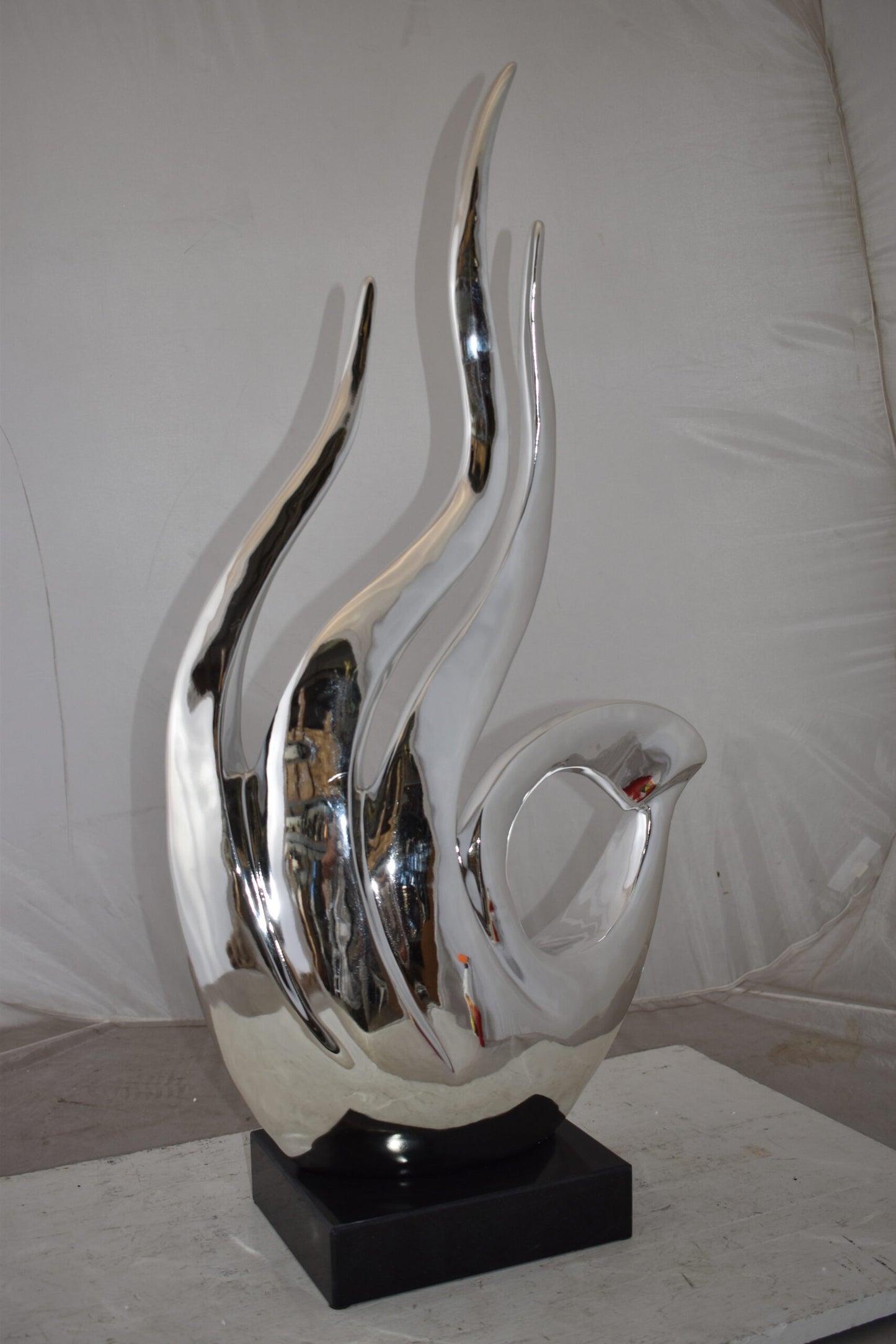 Unique Abstract Silver Finish Resin Statue Size: 19" x 11" x 36"H