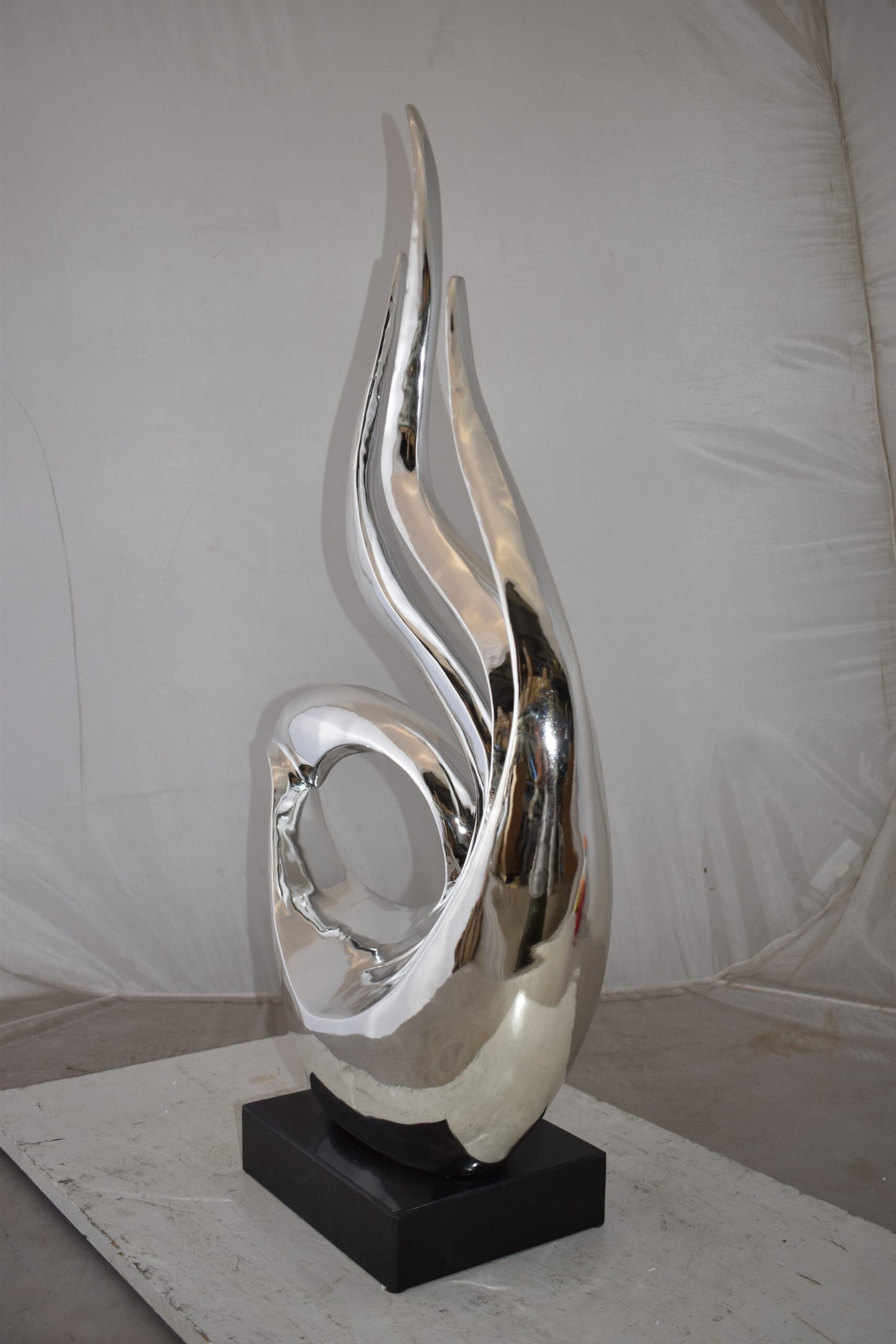 Unique Abstract Silver Finish Resin Statue Size: 19" x 11" x 36"H