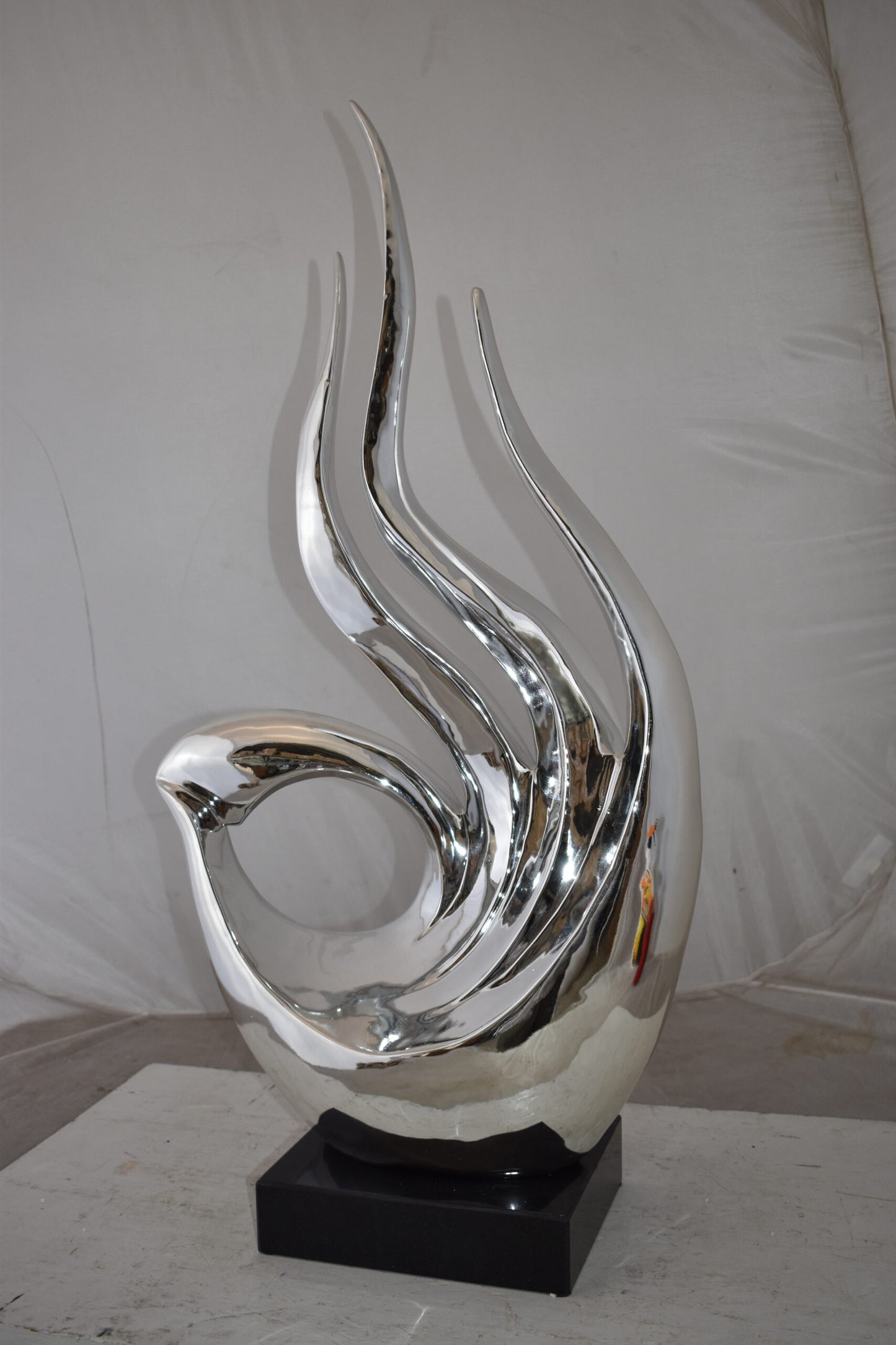 Unique Abstract Silver Finish Resin Statue Size: 19" x 11" x 36"H