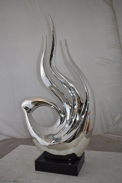 Unique Abstract Silver Finish Resin Statue Size: 19" x 11" x 36"H