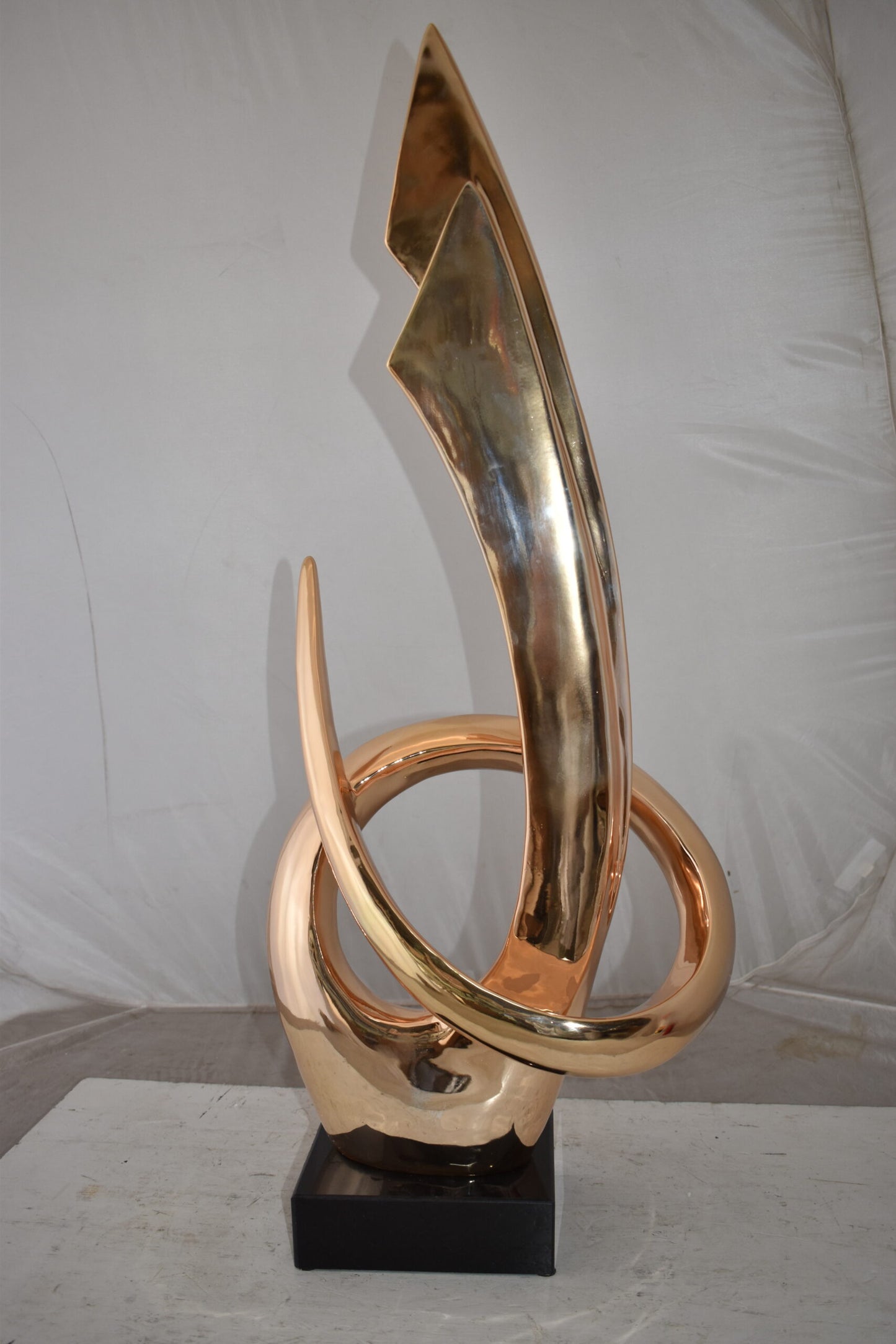 Unique Abstract Rose Gold Resin Statue Size: 11" x 15" x 37"H