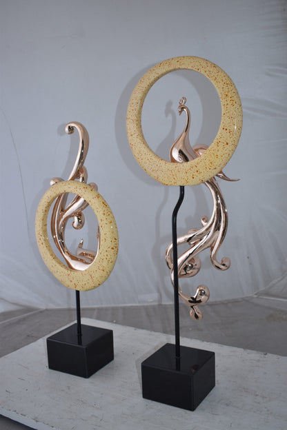 Set of Graceful Rose Gold Finished Peacocks Resin Statue Size: 11" x 6" x 28"H