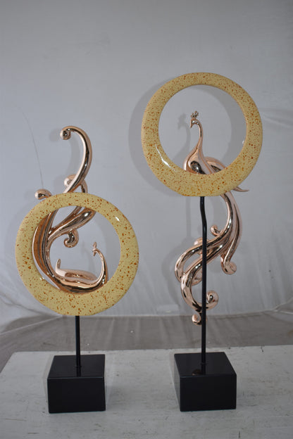 Set of Graceful Rose Gold Finished Peacocks Resin Statue Size: 11" x 6" x 28"H