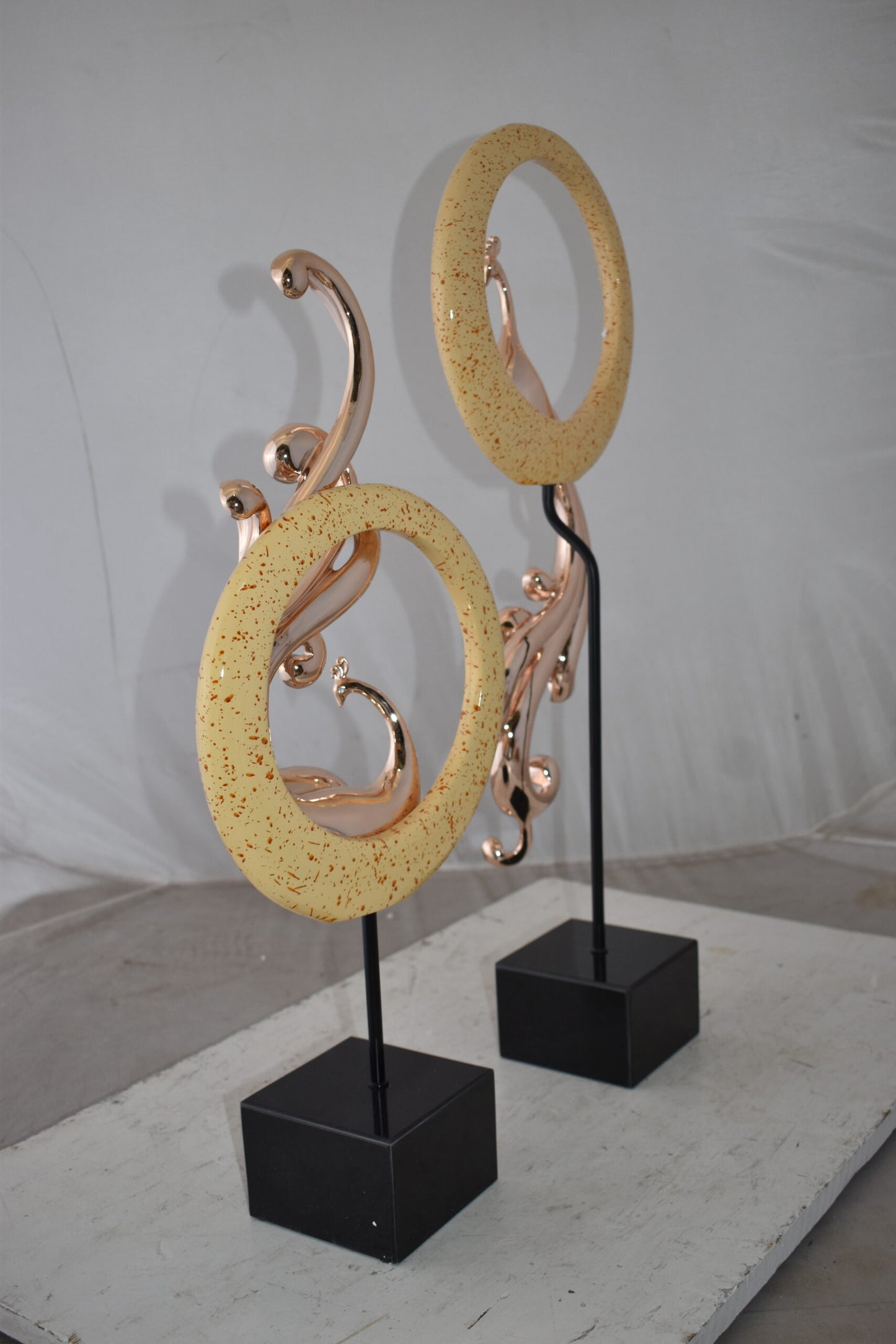 Set of Graceful Rose Gold Finished Peacocks Resin Statue Size: 11" x 6" x 28"H