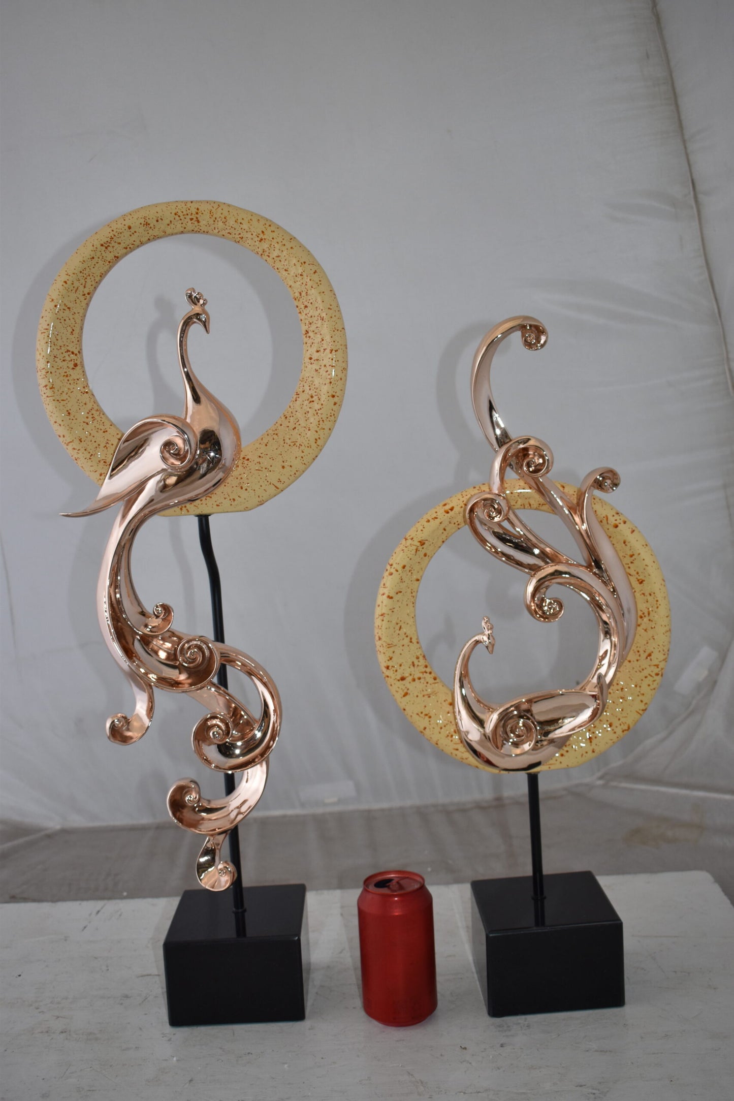 Set of Graceful Rose Gold Finished Peacocks Resin Statue Size: 11" x 6" x 28"H