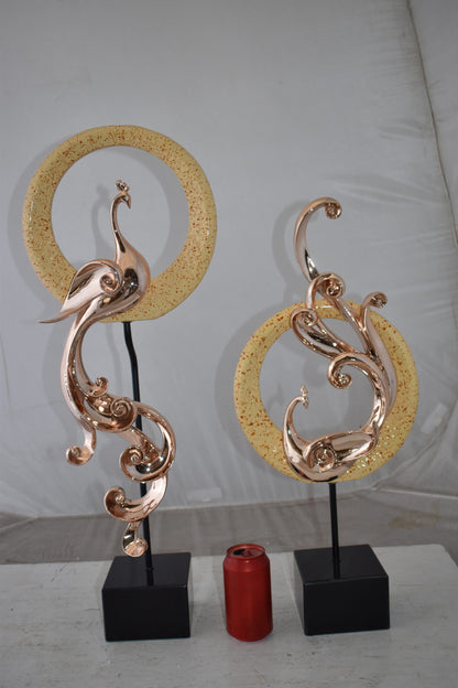 Set of Graceful Rose Gold Finished Peacocks Resin Statue Size: 11" x 6" x 28"H