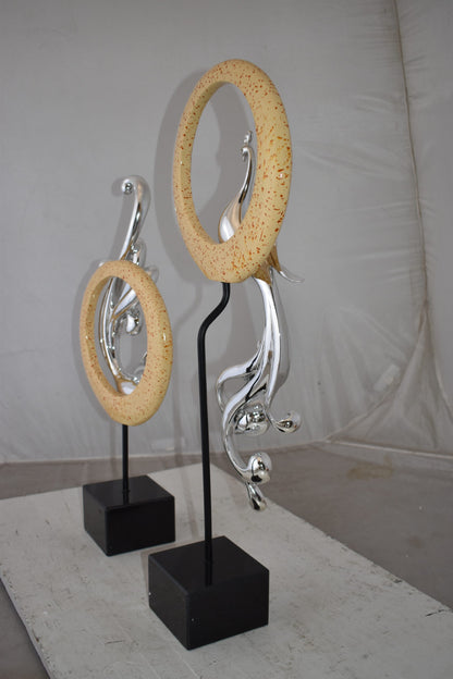 Set of Graceful Silver Finish Peacocks Resin Statue Size: 11" x 6" x 28"H