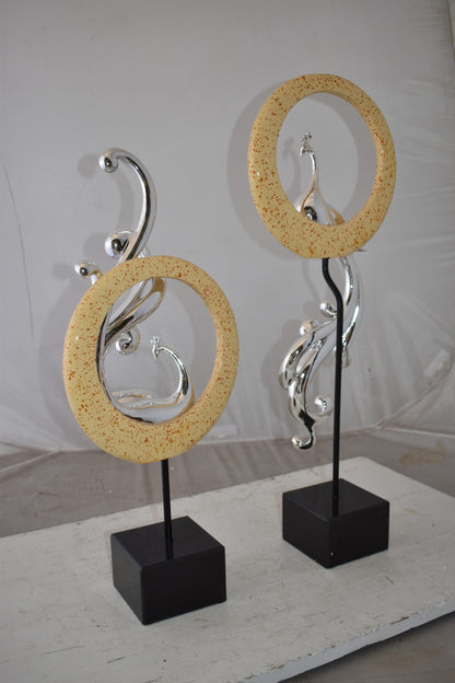 Set of Graceful Silver Finish Peacocks Resin Statue Size: 11" x 6" x 28"H