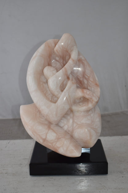 Mother and Child Marble Sculpture mounted on carousel base  12" x 11" x 19"H